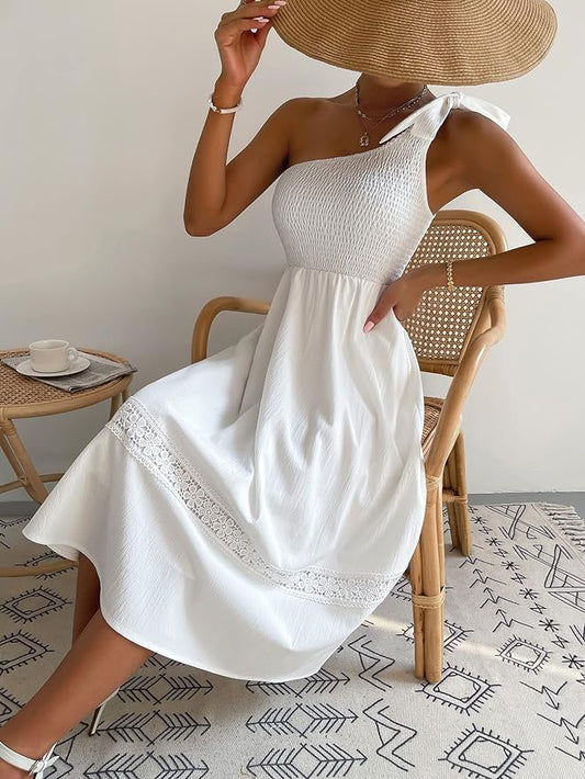 Robe Blanche Bohème Mi Longue