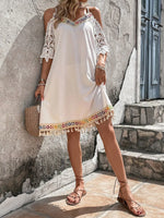 Robe Blanche Courte Hippie Chic - Vignette | Evasion Bohème